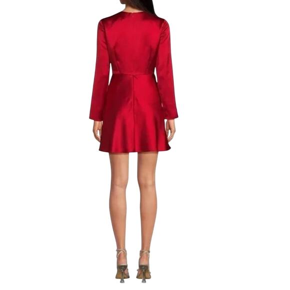Gianni Bini Raini Satin Tie Front Long Sleeve A-Line Red Dress Size 2 - Picture 2 of 3